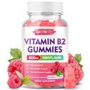 Vitamina B2 Gummies Riboflavin 400 mg Supliment cu magneziu pentru copii și adulți, B2 Gume pentru Migrene Relief & Sistem nervos Suport, Vegan, Zahăr-Free, Aroma de zmeură, 60 Conte
