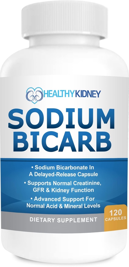 Bicarbonat de sodiu 650 mg Capsulele au întârziat eliberarea pentru susţinerea funcţiei renale normale şi a suplimentului pentru sănătatea rinichilor. Bicarbonat de sodiu conceput pentru suport renal, Relief acid, Alcalinitate 120 pastile