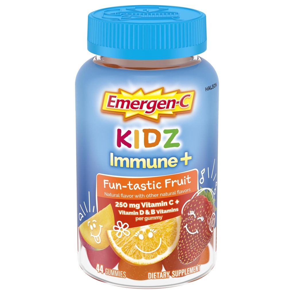 Emergen-C Kidz Vitamina C Suport imun Gummies Fun-Tastic Fruit 44CT include Zinc, Mangan, B Vitamine și vitamina D pentru Back to School Essentials