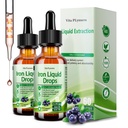 2 pachet lichid de fier Supliment pentru femei Barbati si copii, Vegan picaturi de fier cu vitamina C D, B12, B-complex, Liquid potenta mare cu multivitamine pentru anemie, suport energetic, fier de magneziu blând