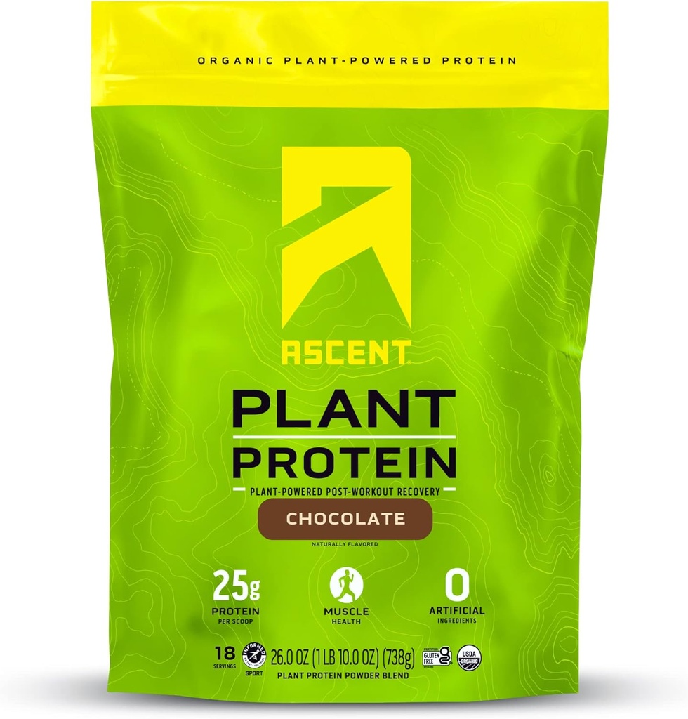 Pudră de proteine pe bază de plante de ascensiune - Proteină Vegană fără lactate, Zero Ingrediente artificiale, Soy & Gluten gratuit, fără zahăr adăugat, 4g BCAA, 2g Leucine - Ciocolată, 18 Serviri
