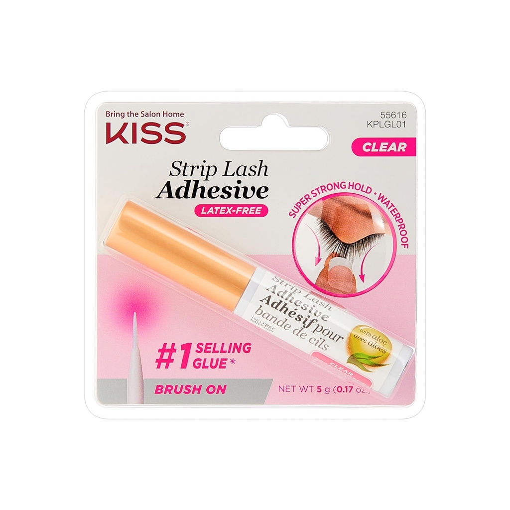 KISS Clear Strip Lash Adhesive with Aloe, Waterproof, Formaldehidă și Latex Free, Odor Free, Cruzime Free, Super Strong Hold Genelash Glue with Brush Aplicator, 0.17 Oz.