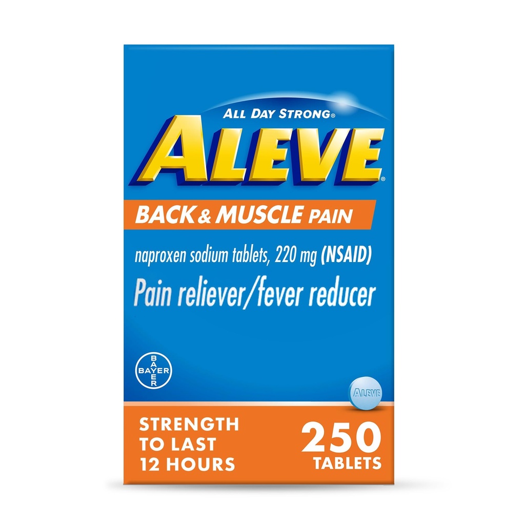 Aleve Back & Dureri musculare Relief Naproxen tablete de sodiu, Reliever durere & Febra Reductor, Medicina pentru organism, 250 Conte