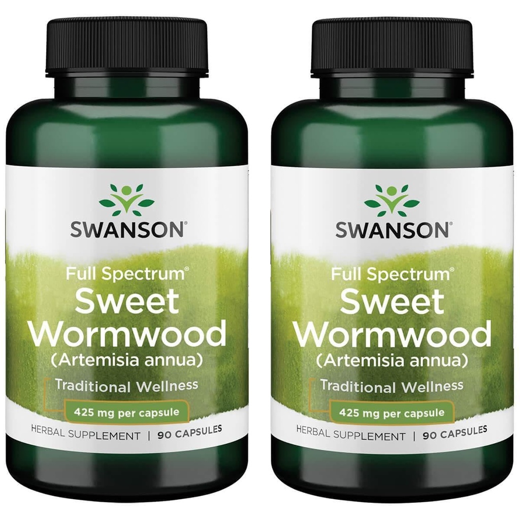 Swanson Sweet Wormwood - Poate promova GI Gut Health, Microbial Balance & Digestive Health Supplement - Herbal Supplement with Artemisin - (90 Capsule, 425mg Fiecare) 2 Pack