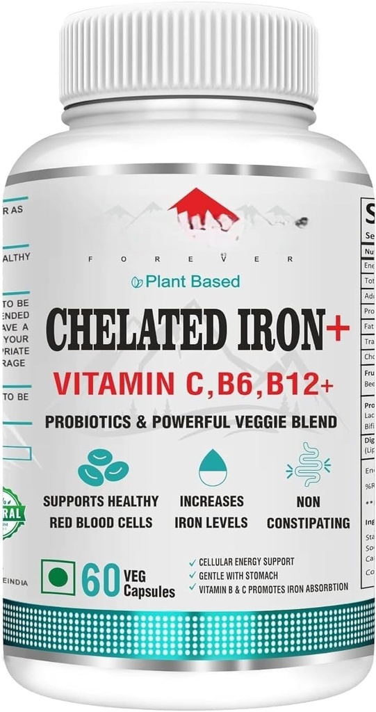 Pentru totdeauna Acid folic de fier Chelated cu VIT.C, cu probiotice, VIT. B6, VIT.B9, VIT. B12- Veg comprimate, 60