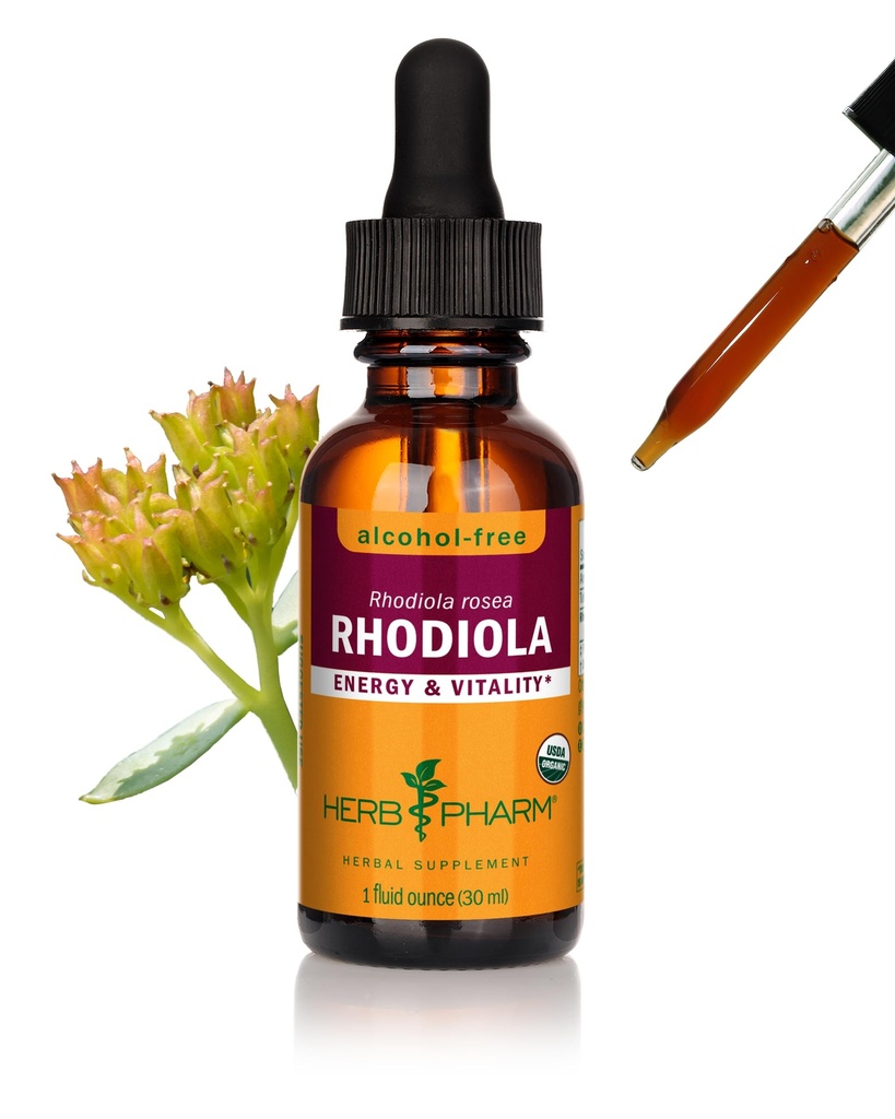 Herb Pharm Certified Organic Rhodiola Root extract for Energy, Endurance and Stamina, Alcool-Free Glicerite, 1 Once