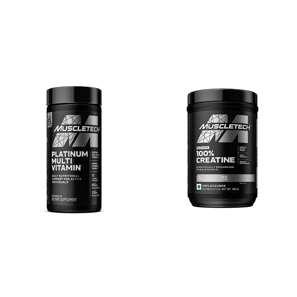 MuscleTech Creatină Monohidrat pulbere Platinum Pure Micronized musculare Recuperare + Constructor & Platinum Multivitamine pentru Suport Imunum 18 Vitamine & Minerale