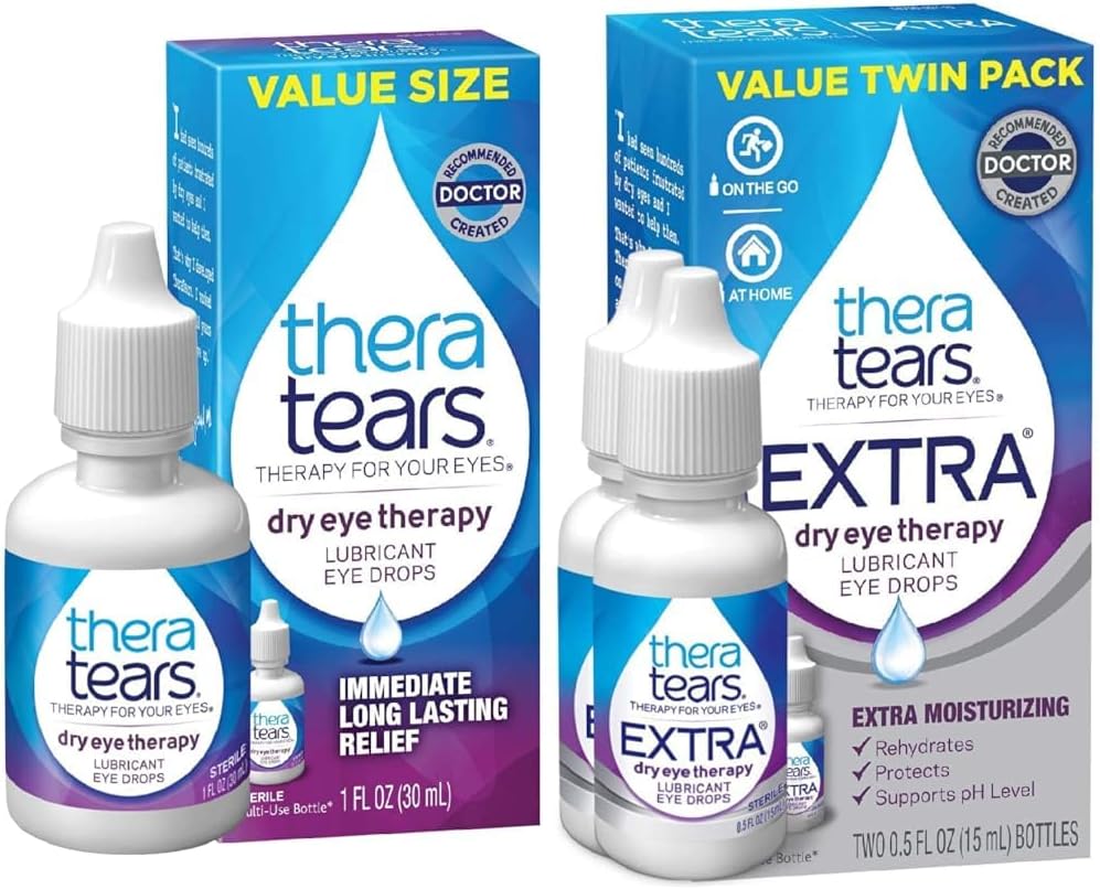 TheraTears Dry Eye Terapie ochi picături pentru ochi uscat, 1. 0 Fl Oz & extra Terapie ochi uscat Picături ochi lubricant pentru ochi uscat, 0. 5 fl oz flacon, 2 Count(Pachet de 1)