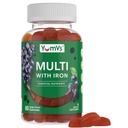 Gume de fier YUM-V'S - Multivitamine Supliment de fier cu vitamina C, A, B & Zinc, Suporturi Oxigen de sange, Suplimente Vegane pentru femei, Barbati si copii pentru crestere si dezvoltare - Aroma de struguri 