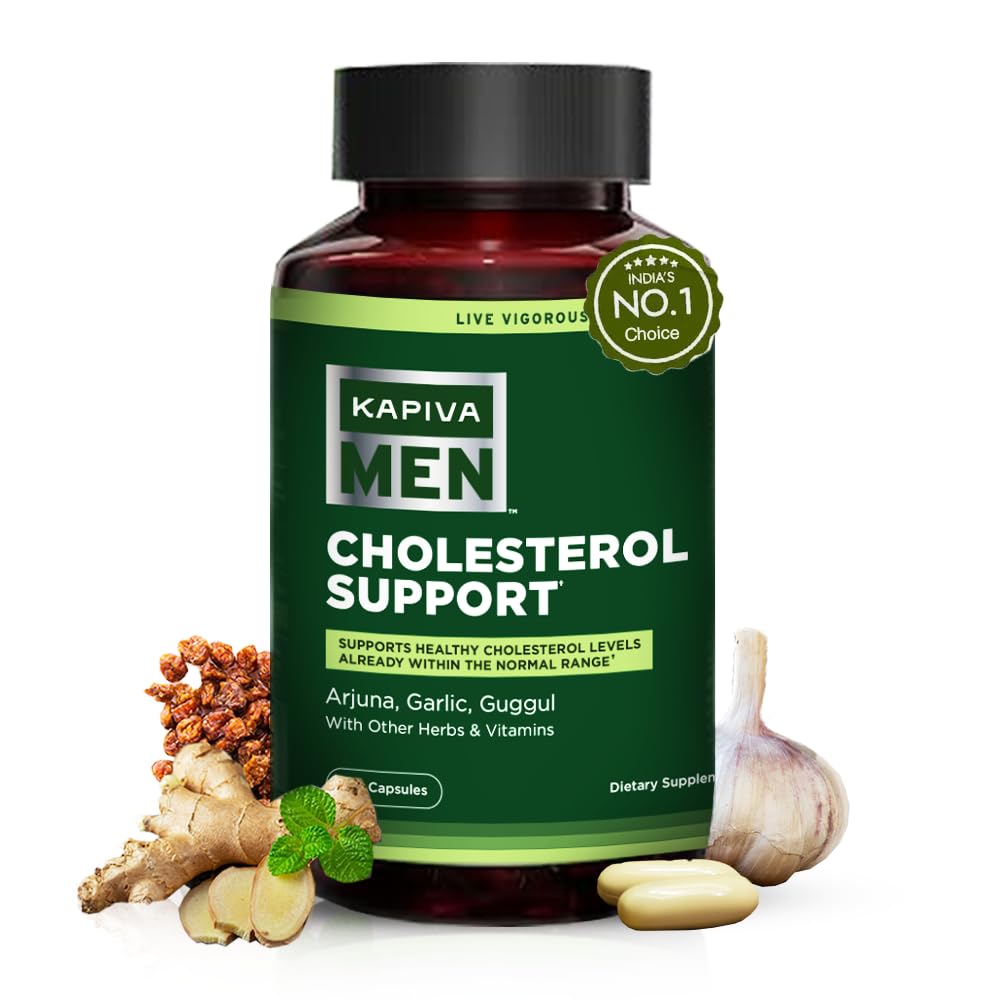 Suplimentul de suport pentru colesterol cu Arjuna, Usturoi, Guggul, Vigor Blend de sex masculin, și alte plante aromatice și vitamine, susține niveluri normale de colesterol, 30 zile de aprovizionare, 60 capsule
