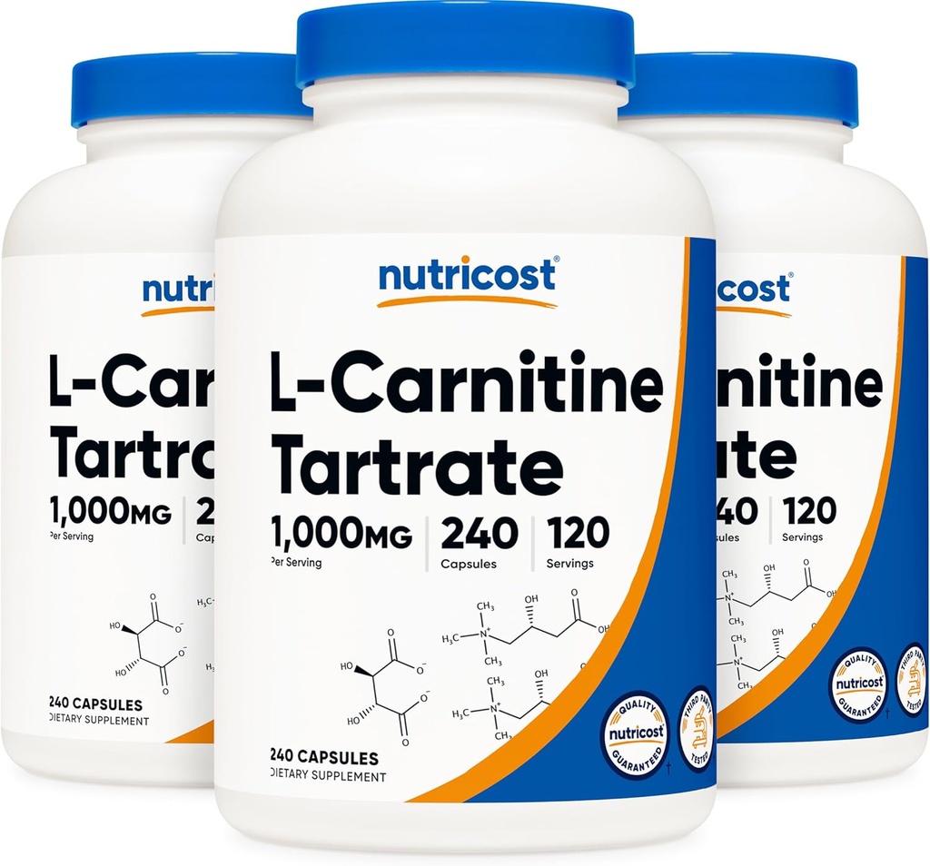 Nutricost L-Carnitina tartrat 500 mg, 240 capsule - 1000 mg per servire (3 flacoane)