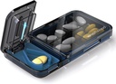 Travel Pill Organizator cu Pill Cutter Splitter, 4 Compartimente Pilula Case, cutie de pastile mici pentru buzunar Pursa, Daily Pill Container pentru a deține vitamine Cod Suplimente de ulei de ficat, Medicina Planificator (Negru)