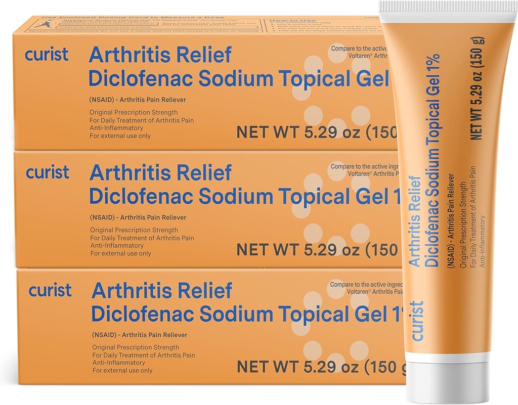 Curist Diclofenac Artrita Cream Gel 1% (3 tuburi de 150g) - Stop Pain in Wrists, Feet, Elbows, & Ankles. Artrită de mână Durere Relief & artrita genunchi Relief Durere (3 ambalaj, 5, 29 oz ea.)