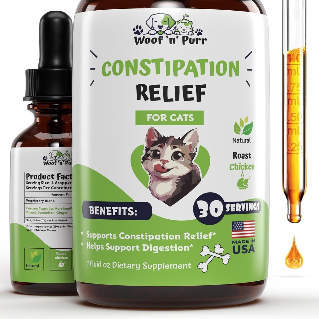 Cat Constipație Relief - Poate ajuta la reducerea constipației & Bowels blocat, Îmbunătățirea mișcării Bowel, & Mult mai mult - Constipație Relief pentru pisici - Cat Laxative - 1 fl oz - Aroma de pui (2)