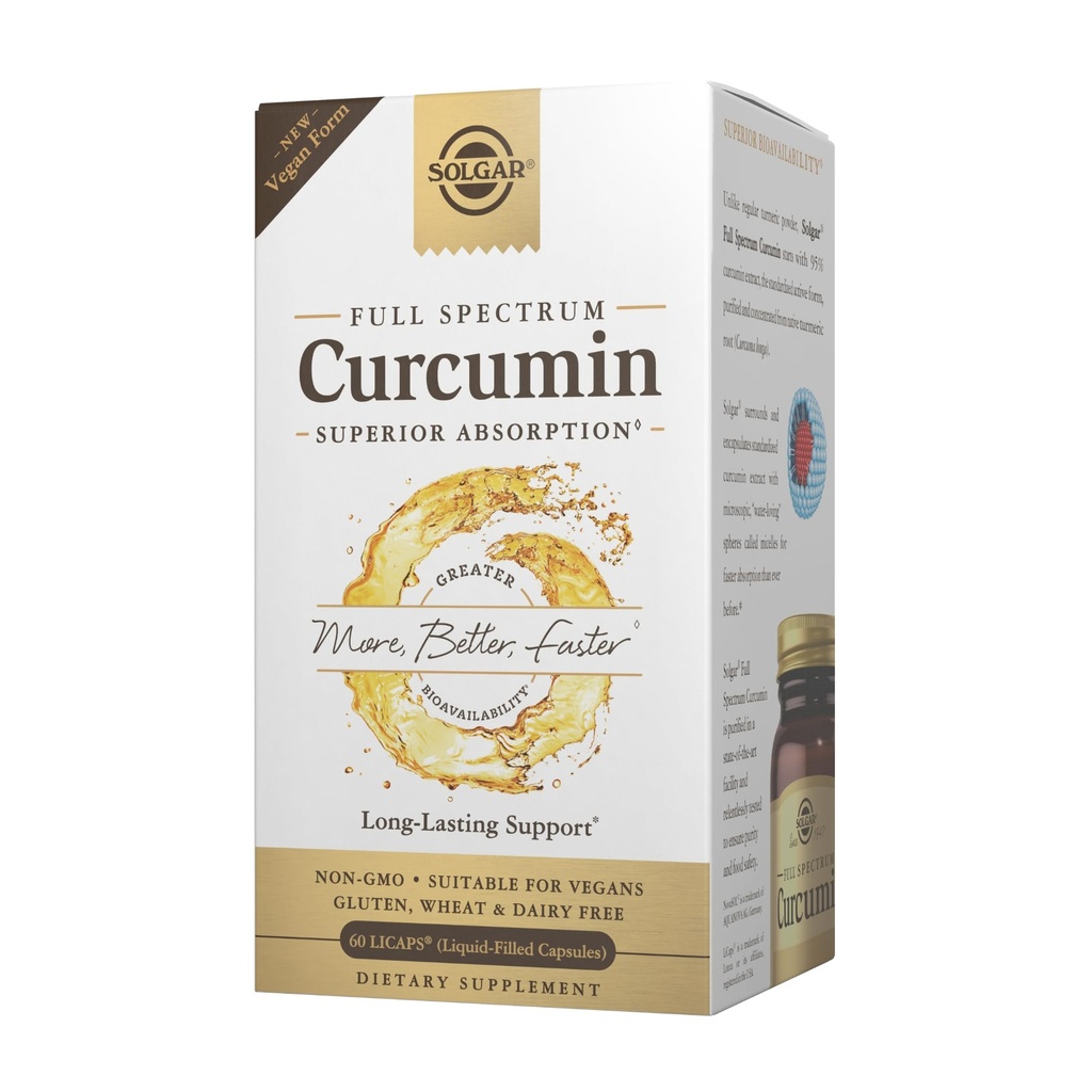 Solgar Full Spectrum Curcumin - 60 LiCaps - Absorbție superioară - Brain, Joint & Immune Health - Non-GMO, Vegan, Gluten Free, Dairy Free - 60 Serviri