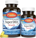 Carlson - Super DHA Gems, 500 mg Suplimente DHA, 640 mg Acid gras, concentrat de ulei de pește arctic, concentrat de pește nordic, 60+20 Softgels