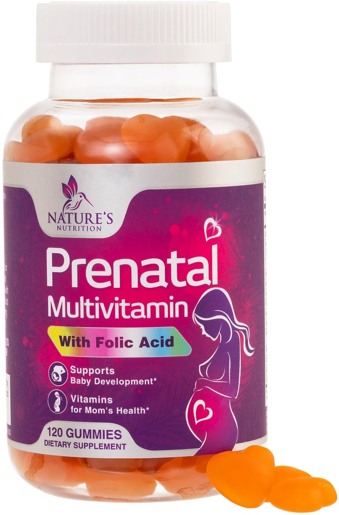 Vitamine prenatale pentru femei 1335mcg - Sarcina vitamine Gume cu acid folic, Vitamina A, C, D3, B12, B6 - Multivitamine prenatale Gummy pentru suport fetal, Gravidă & Nursing Femei - 120 gume
