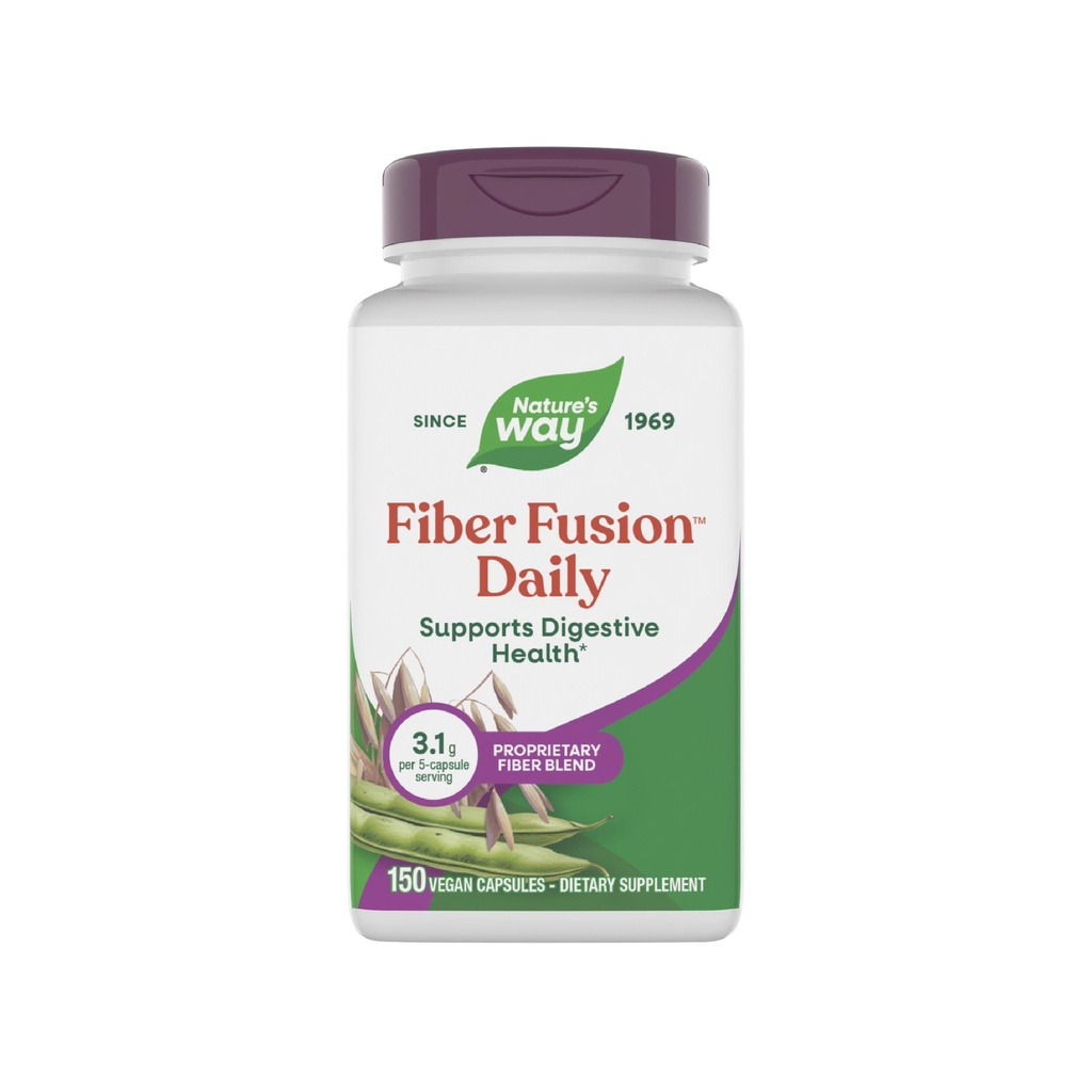 Natura's Way Fiber Fusion Daily, Psyllium Husk Capsules with Oat Bran, Gum Guar, Pectin, Digestive Health Support*, Vegan, 150 Capsules (Packagging May Vary)