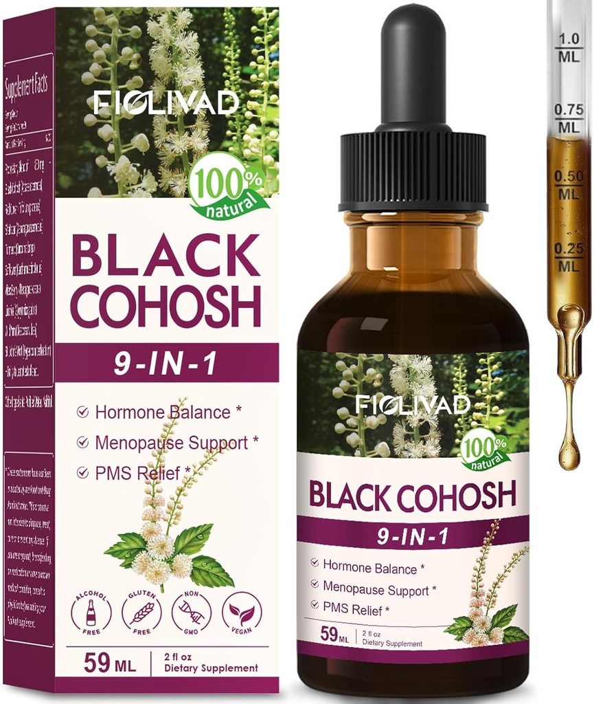 100% Picături naturale din plante, extract negru Cohosh pentru echilibru hormonal, Menopause suport & PMS Relief. 2oz