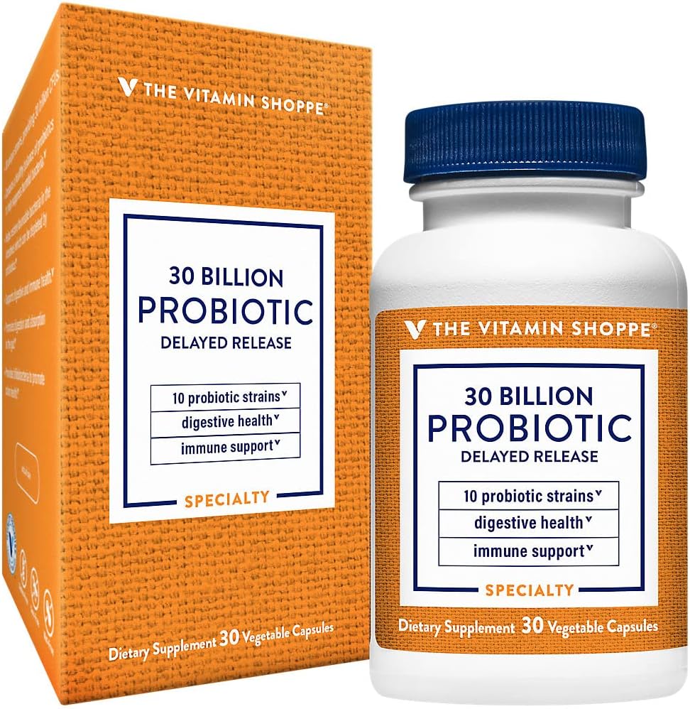 Vitamina Shoppe Probiotic Release întârziat 30 Miliarde - cu 10 tulpini probiotice pentru a sprijini Digestive, Immune & Vaginal Health sau Yeast Imbalance - Stabile de valabilitate (30 Veggie Caps)