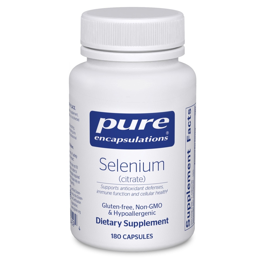 Encapsulations Pure Seleniu (Citrate) - for Immune System Support & Cellular Health - Antioxidant Supplement - Supports Blood Flow* - Gluten Free & Vegan - 180 Capsule