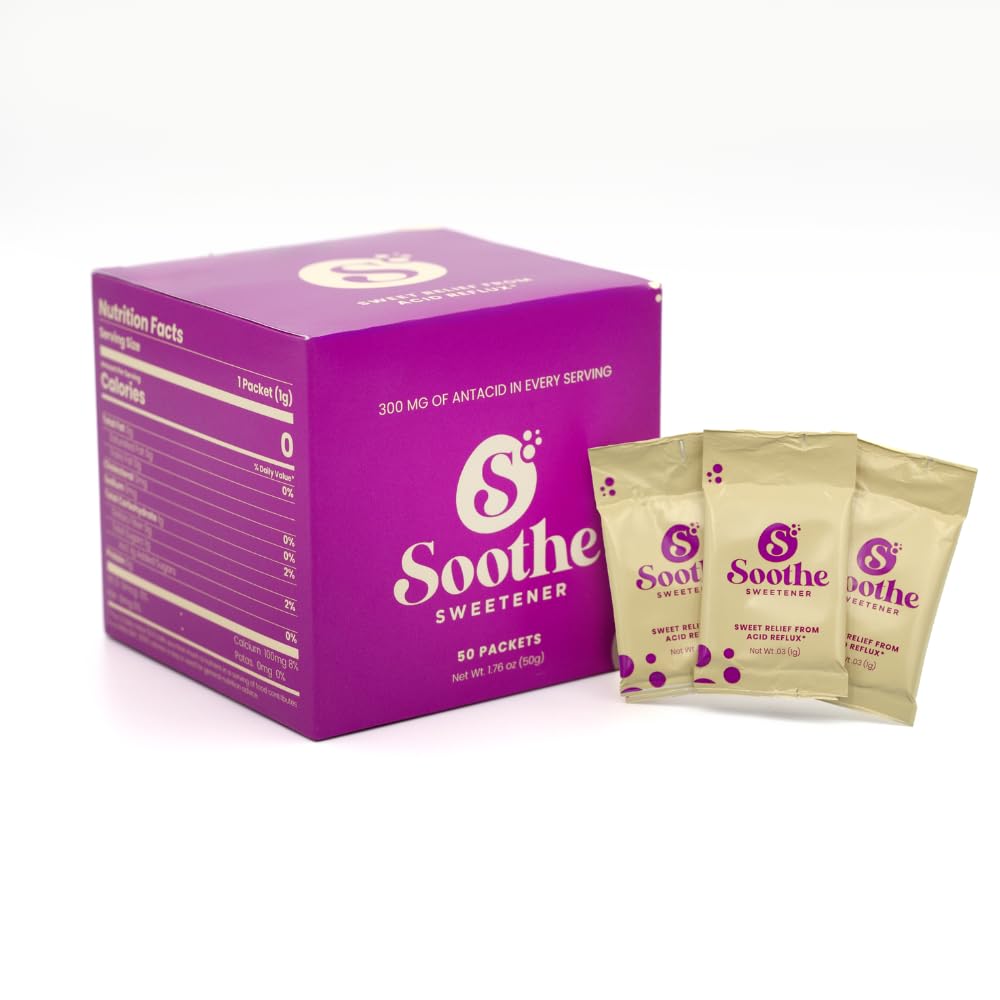 Dulce Relief Soothe Antiacide naturale pentru Reflux Acid - Carbonat de calciu Arsuri la stomac Relief, Zero Calorie Sweetener, Beverage Enhancer (50 Conte)