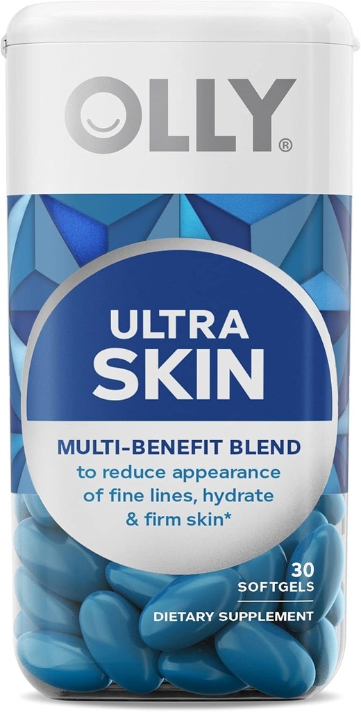 OLLY Ultra Putere Skin Softgels, Hidrate și Skin Firm, Acid hialuronic, Zeaxantină, luteină, vitamina C, Suplimentul pielii, 30 zile de aprovizionare - 30 Conte (Packing May Vary)