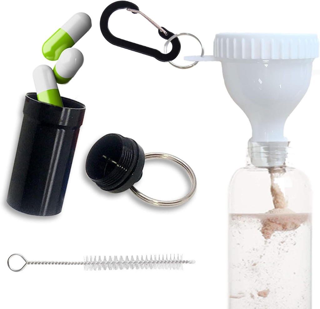 Pudră de proteine Set Funnel de călătorie Containere cu pulbere de proteine Alb cu 1 Carabiner 1 Perie și 1 mini cutie de pastile de buzunar ranforsate pentru a preveni gimnastica Pre-Lucrare Suplimentul Funneluri cu pulbere