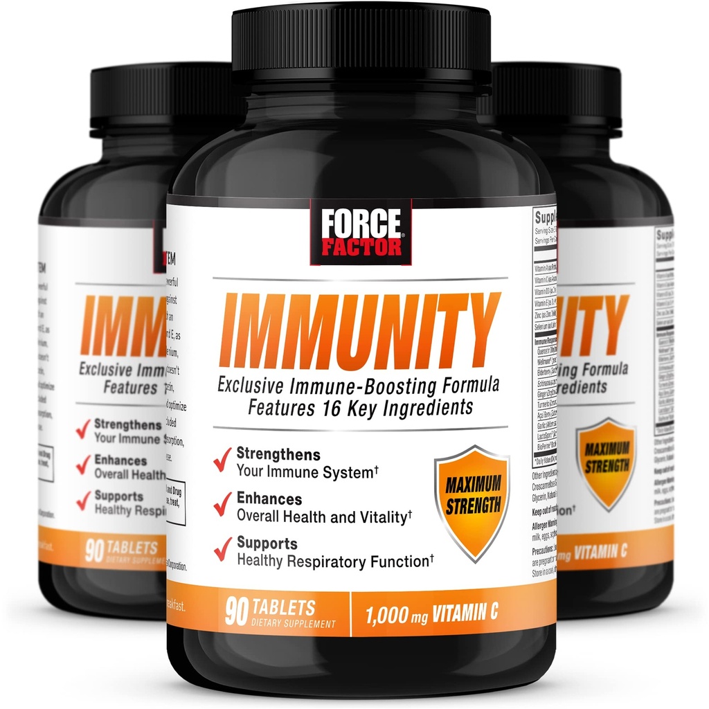 Force Factor Imunity, Immunity Support Booster cu Elderberry și 1000mg de vitamina C, Plus Vitamina D, Zinc, Probiotice, Antioxidanti, și Echinacea pentru Immune Health Defense, 90 Count (Pack of 3)