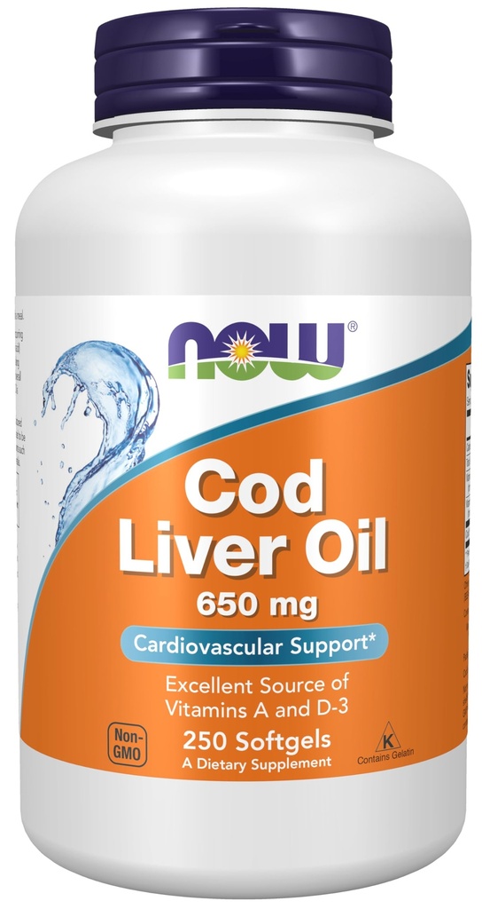 ACUM Alimente Suplimente, Cod Ulei de ficat 650 mg, Excelent Sursa de vitamine A și D-3, 250 Softgels