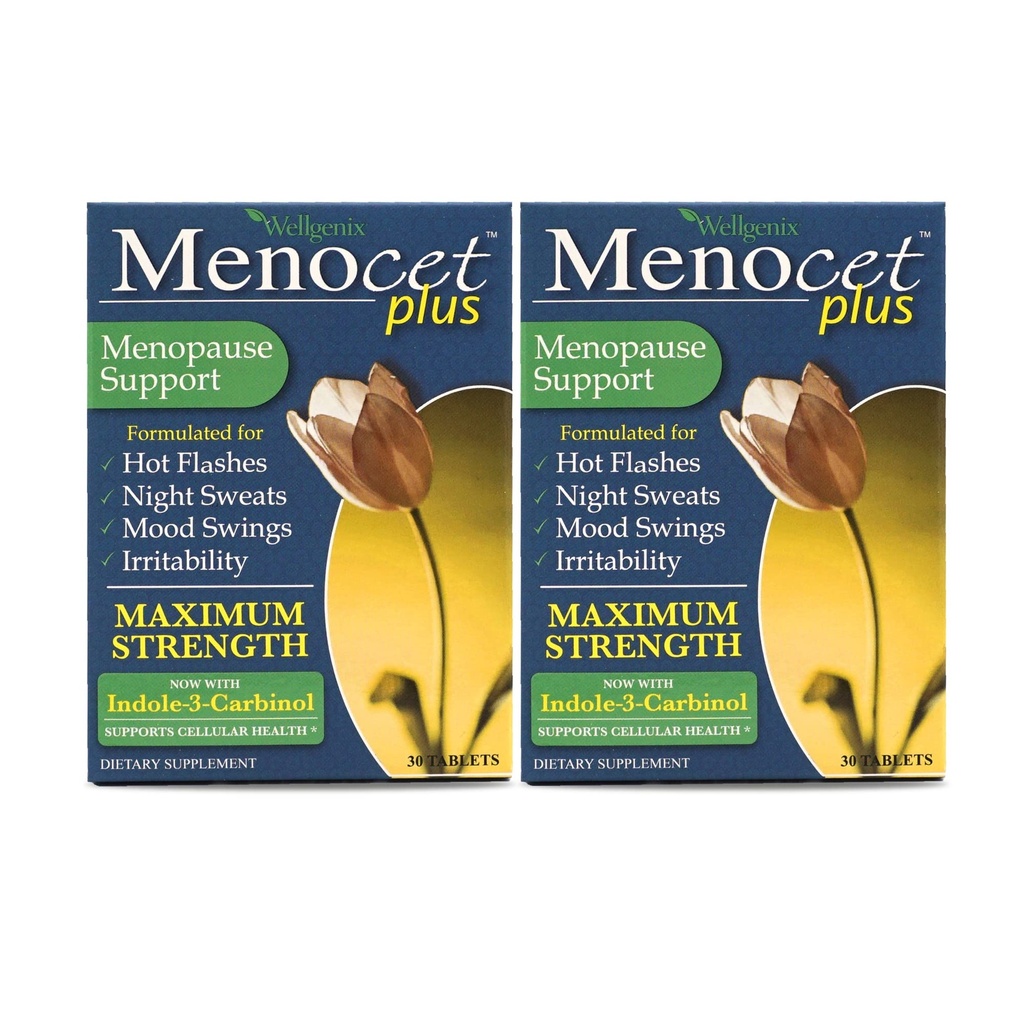 Wellgenix Menocet Plus Menopauza suport - All-in-One Menopauza Supliment - Daily Relief Feminine Care - Hot Flashes, Night Sweats, Mood Swings & Iritabilitate - 30 comprimate (Pachet de 2)