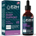 E2H Natural Sleep Support - Melatonina lichida cu musetel, Theanin - Somn mai bun, mai adânc, mai lung - Vegan, OMG-free - Oferă ajutor de stres - 2 Fl Oz
