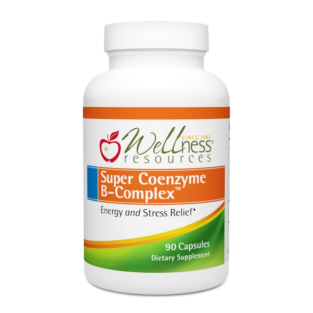 Wellness Resurse Super Coenzime B Complex - 90 Capsule - Vitamina B12, Vitamina B Complex pentru cresterea parului, Suport suprarenal & Stres Ajutor - metilat B12, Folate, Biotina, Riboflavina, Tiamină