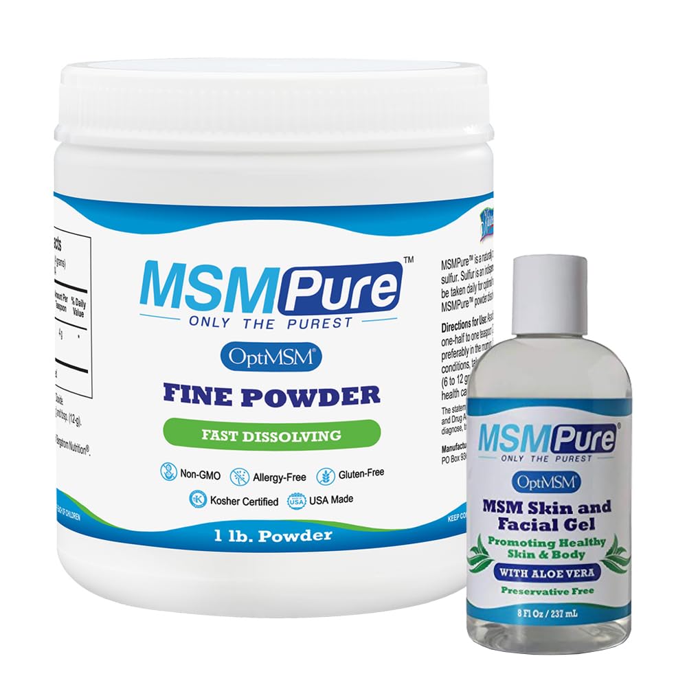 KALA HANITY MSM MSM Fine Powder 1lb și MSM Gel cu Aloe 8oz Organic Bundle