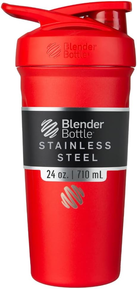 BlenderBottle Strada Shaker Cup Izolat din oțel inoxidabil sticla de apă cu whisk sârmă, 24-Ounce, roșu