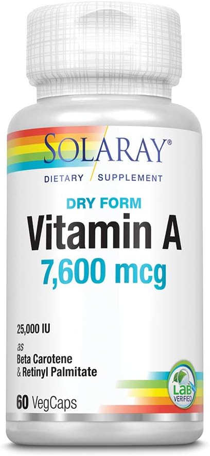 Solaray, Formular uscat Vitamina A, 7.500 mcg, 60 VegCaps