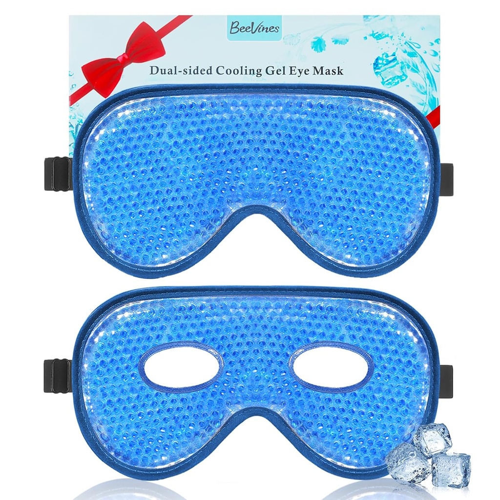 BeeVines Cooling Ochi Masca, 2 Pack XL Jumbo Dimensiune Congelator Gel Măști ochi pentru ochi pufos Face, Ice Eye Mask, Rece & Cald Compress, Frozen Ice Pack pentru Chirurgie post-ochi și alergii (Navy Blue)