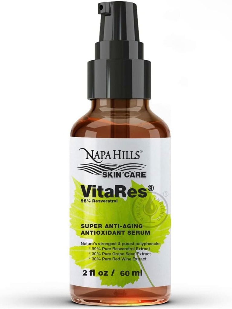 Lichid VitaRes Resveratrol picături de îngrijire a pielii - Super concentrat, Natural, Biodisponibilitatea superioară - Piele de struguri, Seminte de struguri, Resveratrol (2 Fl Oz, 98% Putere)