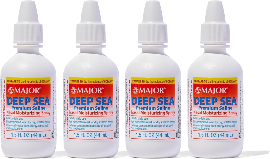Salină Premium de mare mare - Spray hidratant nazal pentru uscare şi irigaţie - Clorură de sodiu 0,65% - 1,5 Fl. Oz (4 Pachet)