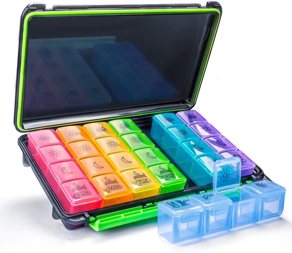 Weekly Pill Organizator, 7 zile Pilula cutie (4-Times-A-Day) Portabil pentru călătorie cu umiditate-Proof Design Pilula caz la pastile/Vitamin/Pish ulei/Supplements