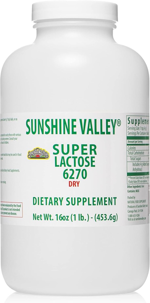 Sunshine Valley® Super Lactoză pulbere uscată (FREE FLOW POUR) - Îndulcitor natural și accesoriu de copt, zahăr praf pentru gătit și amestecuri alimentare, stabilizator alimentar și filler - 16 oz