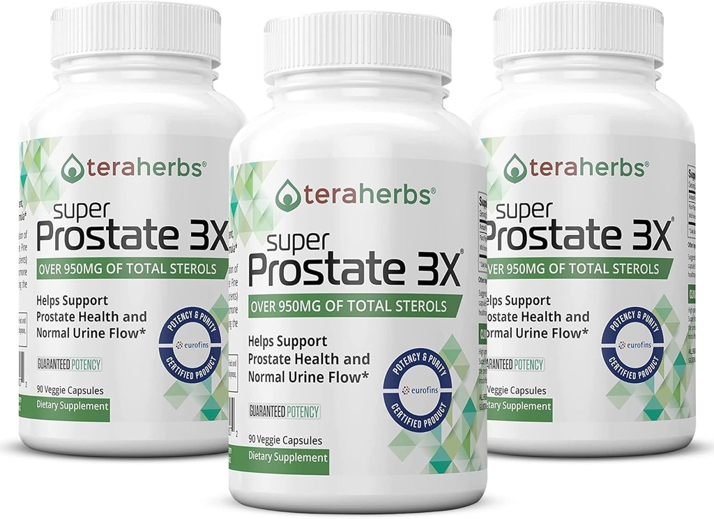 Tera Herbs Super Prostata 3X - Controlul vezicii urinare, Echilibrul hormonal & Suport pentru Prostate mărite & Urinare frecventă - Suplimente prostate pentru bărbați w/Beta Sitosterol nu a văzut Palmetto (3 ambalaj)