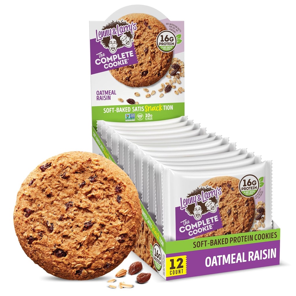 Lenny & Larry's The Complete Cookie, Oatmeal Raisin, 16g Plant Proteine, Vegan, Non-GMO, 4 Ounce (Pachetul de 12)