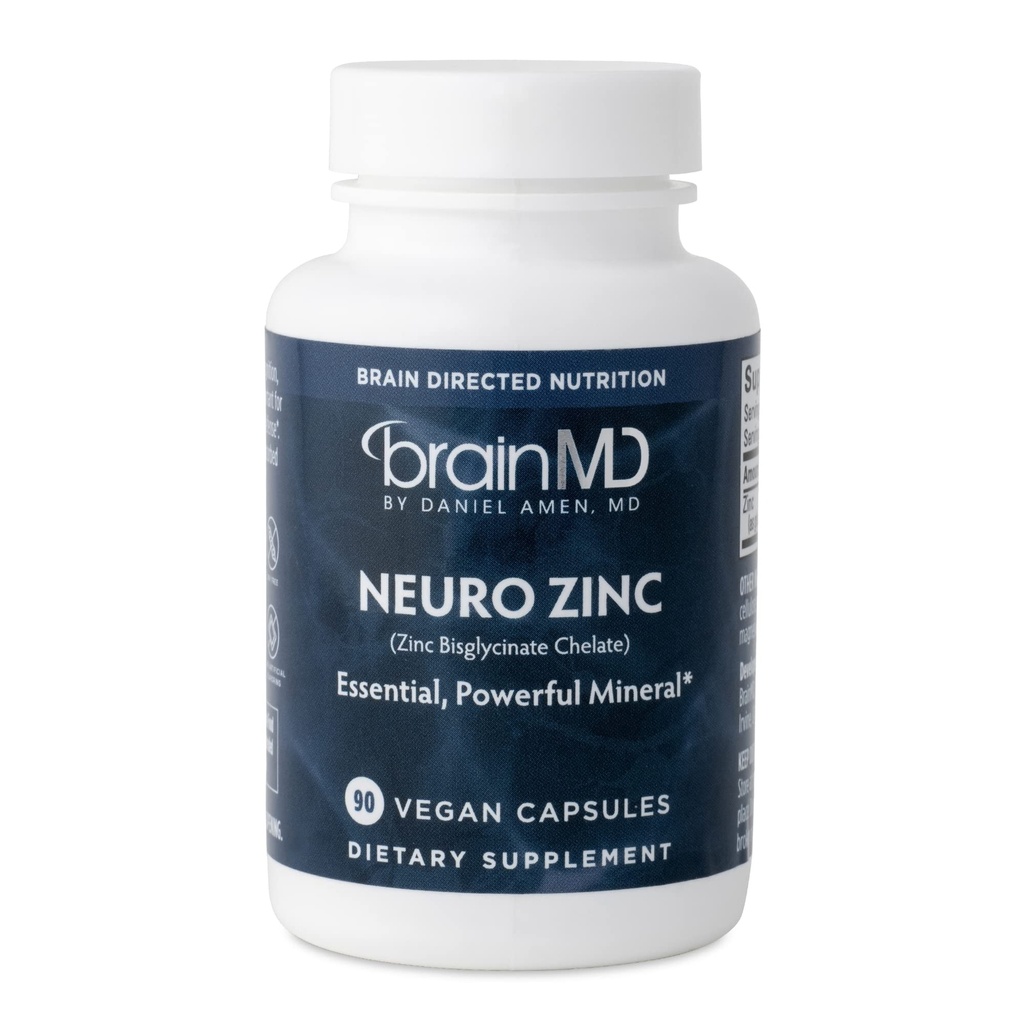 BrainMD Dr Amen Neuro Zinc - 90 Capsule - 25 mg Bisglicinat de zinc Chelat - gluten liber - 90 Serviri
