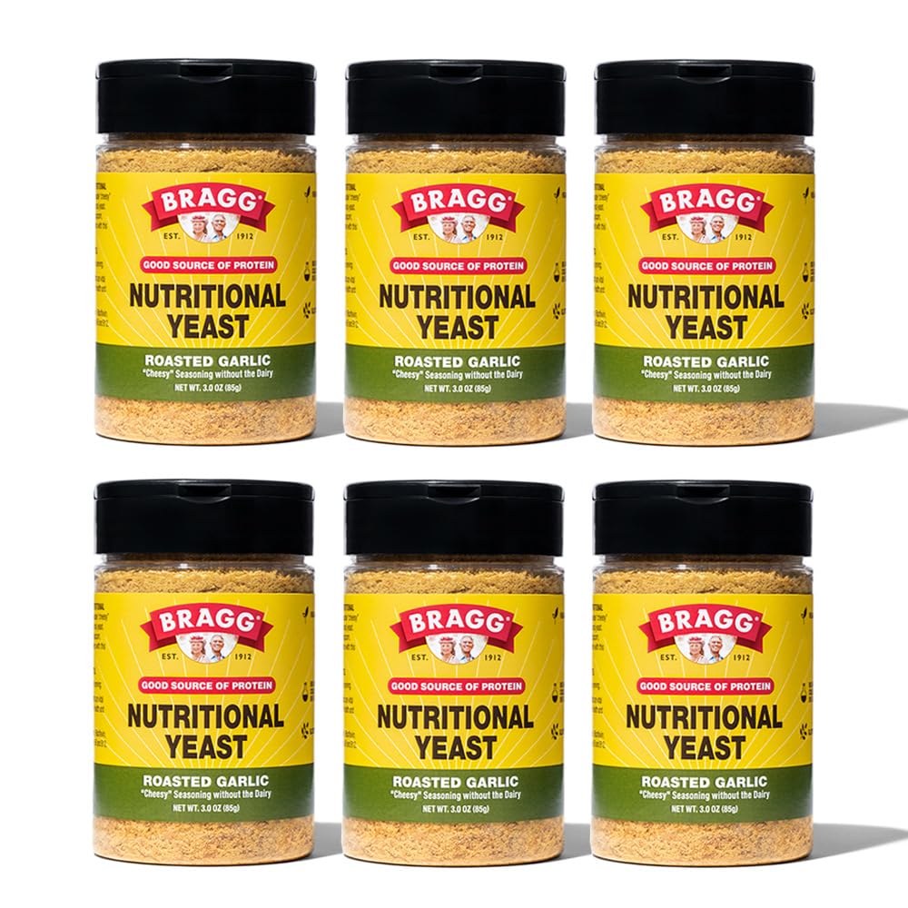 Bragg Nutritional Drojdie Seasoning Usturoi - (6 Pachet) 3 oz - Dairy-Free Parmesan Cheese Substitute - Perfect pentru salate, Pastas, Popcorn, și mai mult