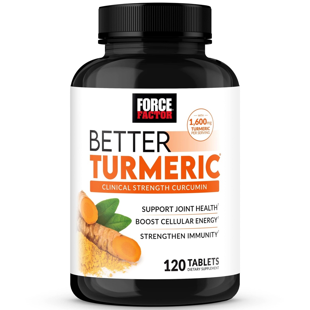 Force FACTOR Curcumin Turmeric 1600 mg cu Pepper negru & ghimbir, Clinic de sprijin comun de putere Supliment, Absorbţie superioară, 120 comprimate