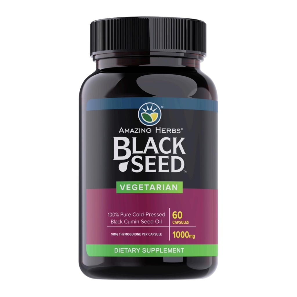 Uimitoare Herbs Black Seed Oil Capsules - Pastile de ulei de seminte negre, Black Chimin Seed Oil Capsule, Rece presat Nigella Sativa Supliment, Ulei negru, Non OMG-uri, 100% Pure - 60 Capsule vegetariene, 1000 mg
