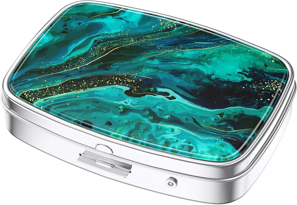 Nipichsha Pill Box, mini caz Pilula pentru Purse & Pocket, Cute Travel Medicine Organizator, Portable Medicine Container Holder to Hold Vitamins, Medicamente, Fish Oil & Supplements, Ocean Marble