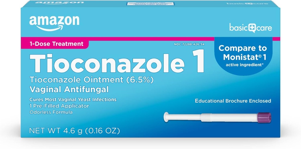 Îngrijire de bază Tioconazol Ointment 6.5 Procent, 1-Dose Tratamentul, Vaginal Tratamentul infectiei cu dungi pentru femei, Feminine Care, 0.16 uncie (Pachetul de 1)