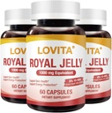 Lovita Royal Jelly 333 mg, 3:1 Concentrat, cu 20mg 10-HDA, Natural Source Super Food, Sprijină Skin Health & Energy Production, 60 Capsule (Pachet de 3)
